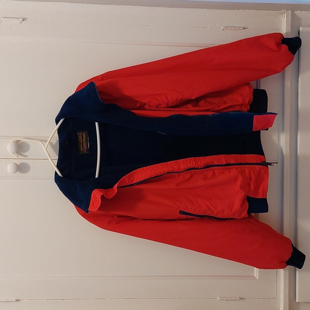 Red and navy winter jacket